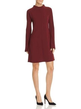 Theory Dolman Shift Admiral Crepe Deep Mulberry Mock Neck Long Sleeve Dress 10